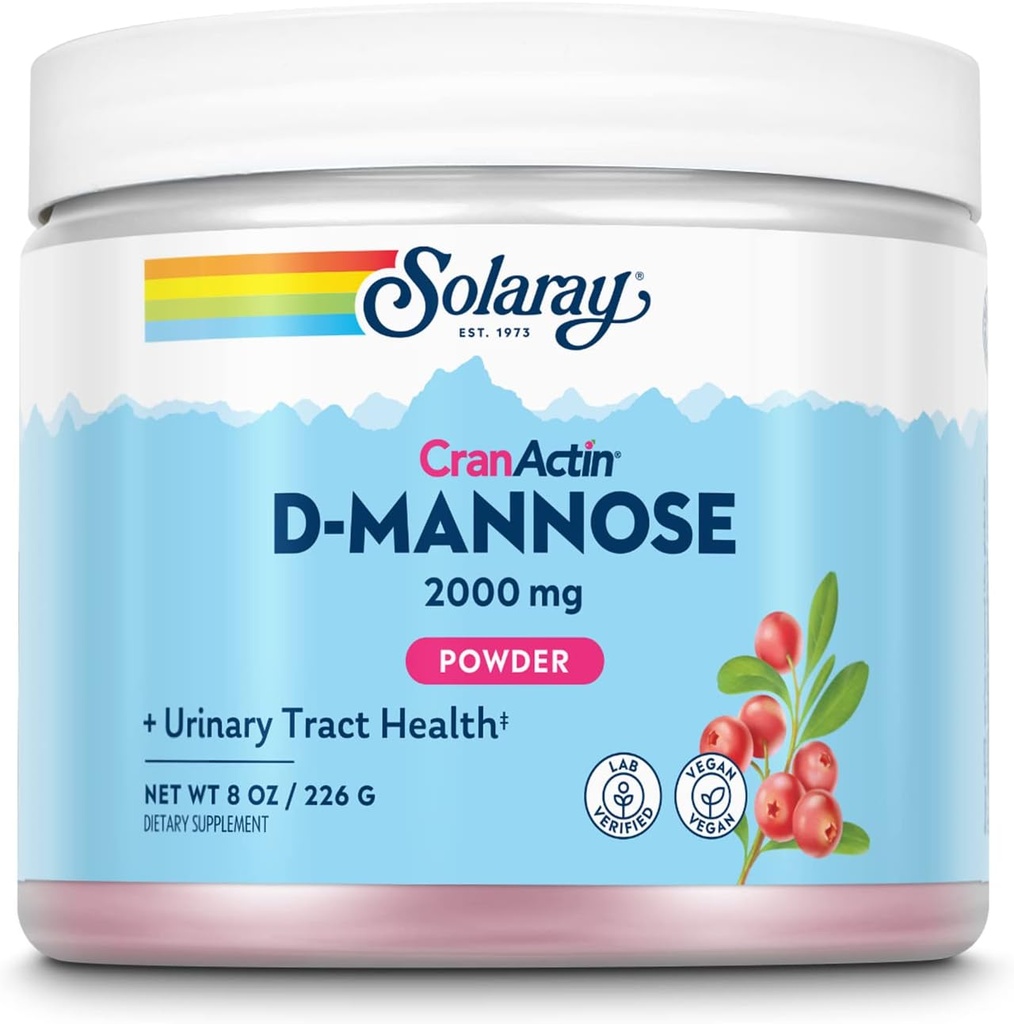 SOLARAY D-Mannose with CranActin Cranberry AF Extract Toz, 2000 mg, 400 mg of Cranberry Extract, Sağlıklı Urinary Tract Support, Organik Doğal Flavors, 30 Hizmet, 8 ozzz