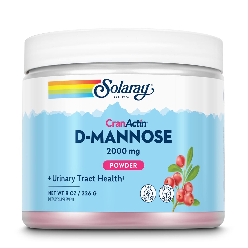 SOLARAY D-Mannose with CranActin Cranberry AF Extract Toz, 2000 mg, 400 mg of Cranberry Extract, Sağlıklı Urinary Tract Support, Organik Doğal Flavors, 30 Hizmet, 8 ozzz