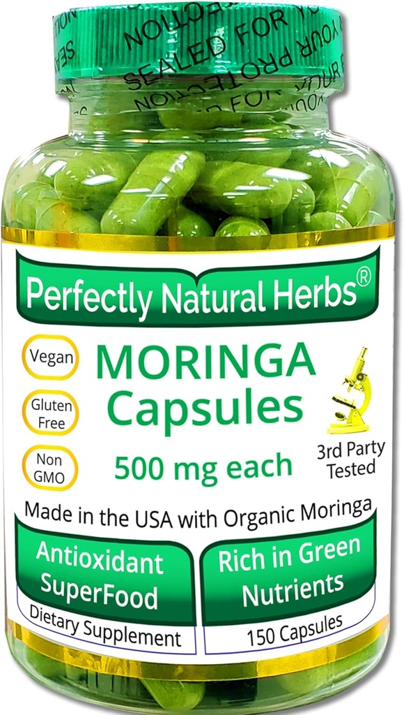 150 κάψουλες Moringa Made with USDA Certified Organic Moringa Leaf Powder, Καθαρό Βάρος 500mg ανά κάψουλα