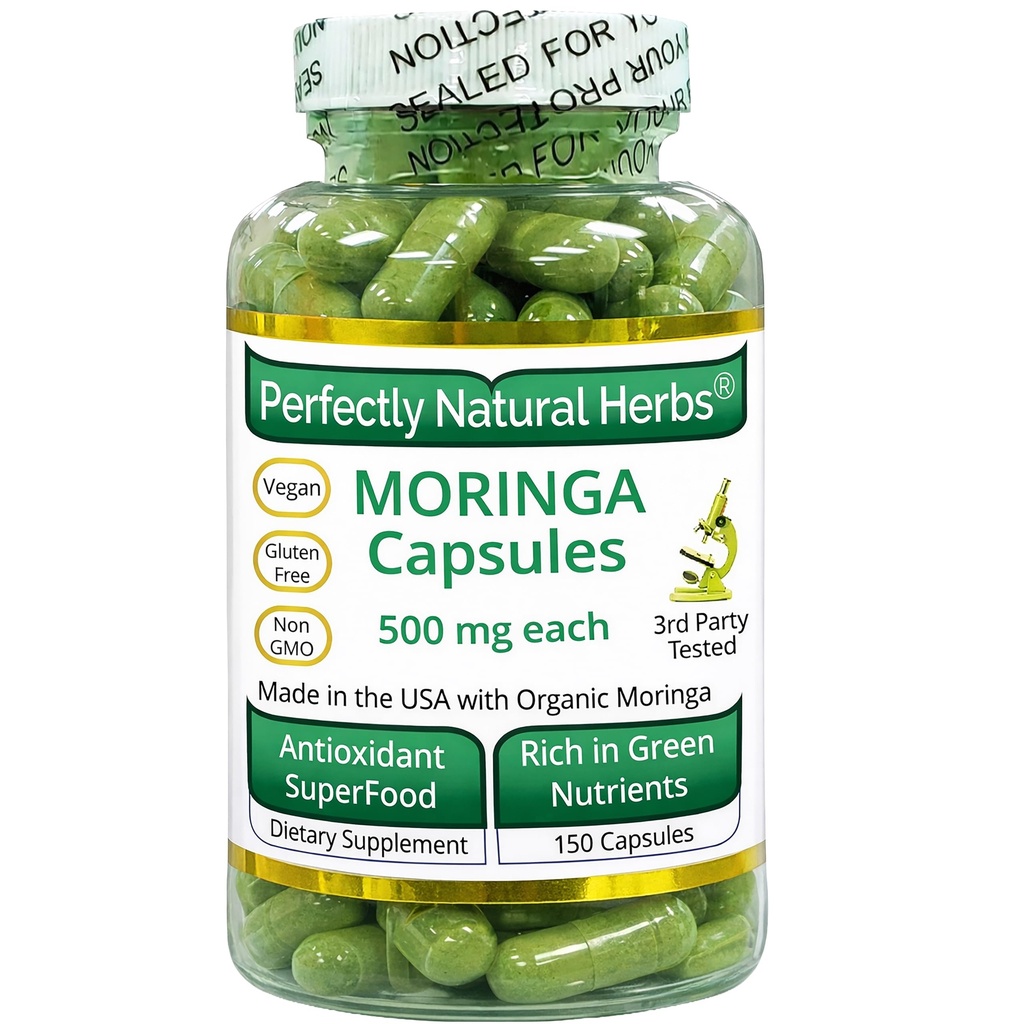 150 κάψουλες Moringa Made with USDA Certified Organic Moringa Leaf Powder, Καθαρό Βάρος 500mg ανά κάψουλα