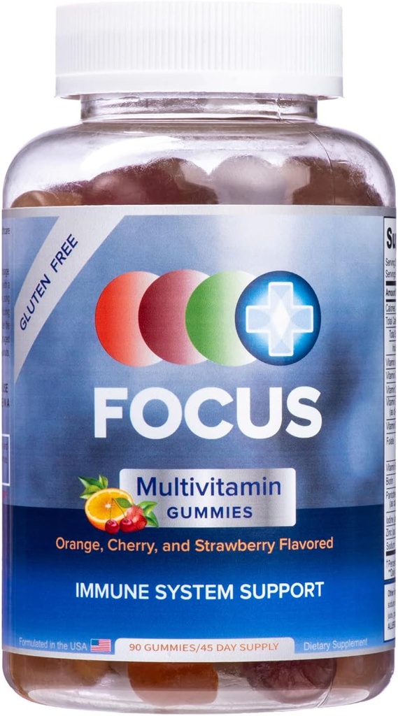 Focus Multivitamin Gummies | Flavored Vitamin Supplement | Boost Energy Levels | Destek Genel Sağlık | Günlük Diyetsel Vitamin | 90 Ct, 45 Day Supply