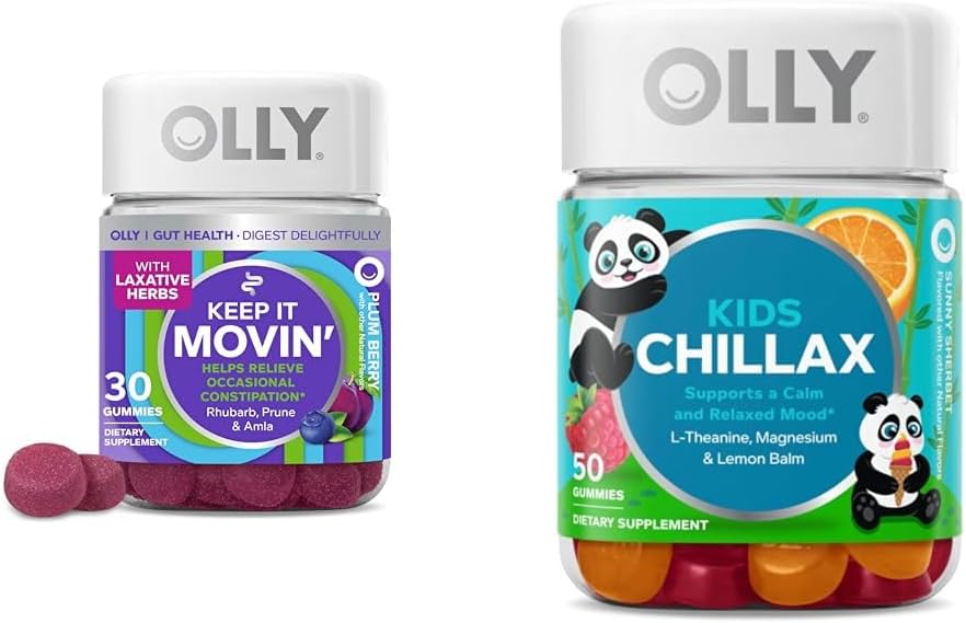 OLLY δυσκοιλιότητα ανακούφιση Gummies 30ct + Chillax παιδιά ηρεμούν μάσημα 50ct