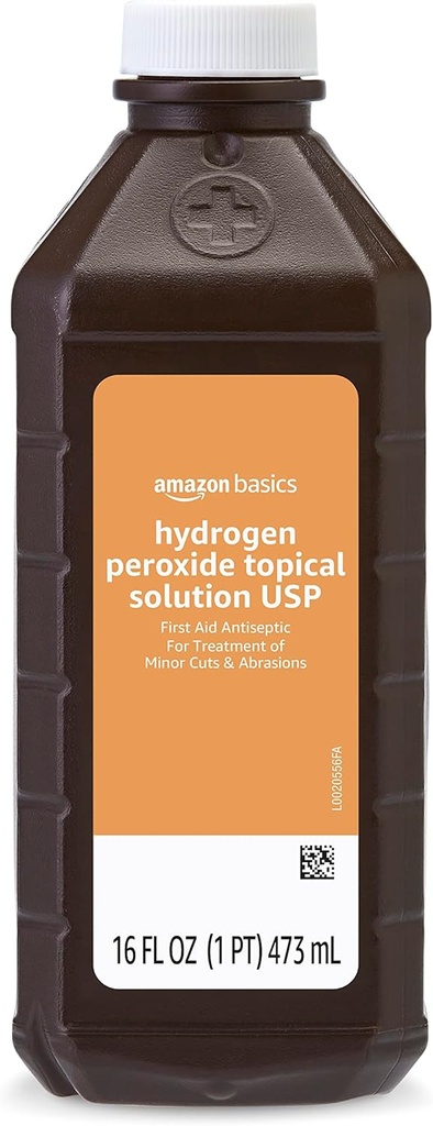   Basics Hydrogen Peroxide Topical Solution USP, First Aid Antiseptic for Cuts, Scrapes and Wound Disinfection, 16 fl oz, Pack of 1 (Previously Solimoi)