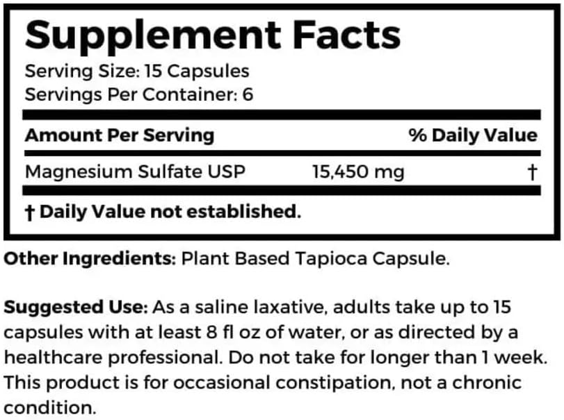 Magnezyum SULFATE (Epzo Salt); Vegetarian, 1030 MG 100 Tapioca CAPS