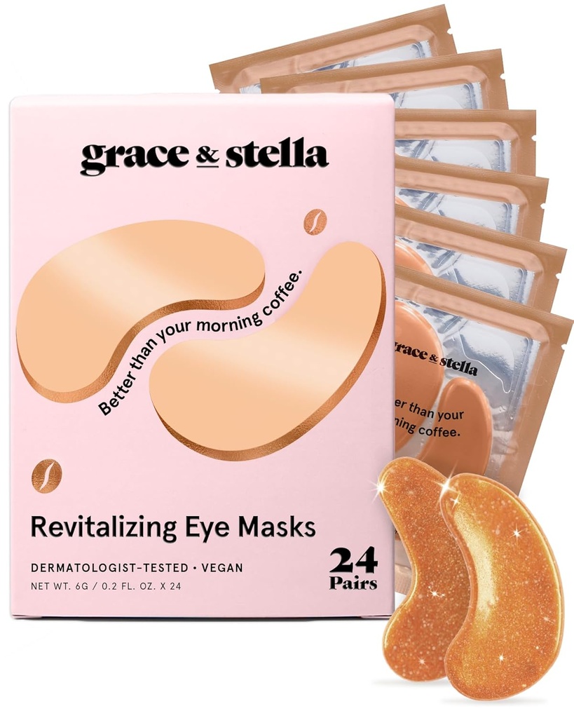 lütuf ve stella Caffeine Under Eye Patches - Uyanış Gözleri ve Dark Circles - Eye Mask Patches with Niacinamid & Hyaluronic Acid - Vegan, Cruelty-Free (Bronze, 24 Pairs)