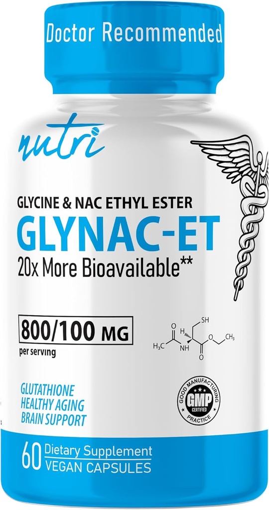 GlyNAC-ET NAC συμπλήρωμα N-Acetyl Cysteine Ethyl Ester - 20x More Bioδιαθέσιμο από GlyNAC - Γλυκίνη & N-ακετυλοκυστεΐνη Ester συμπλήρωμα κατά της γήρανσης, Boost Glutathione (60 κάψουλες)