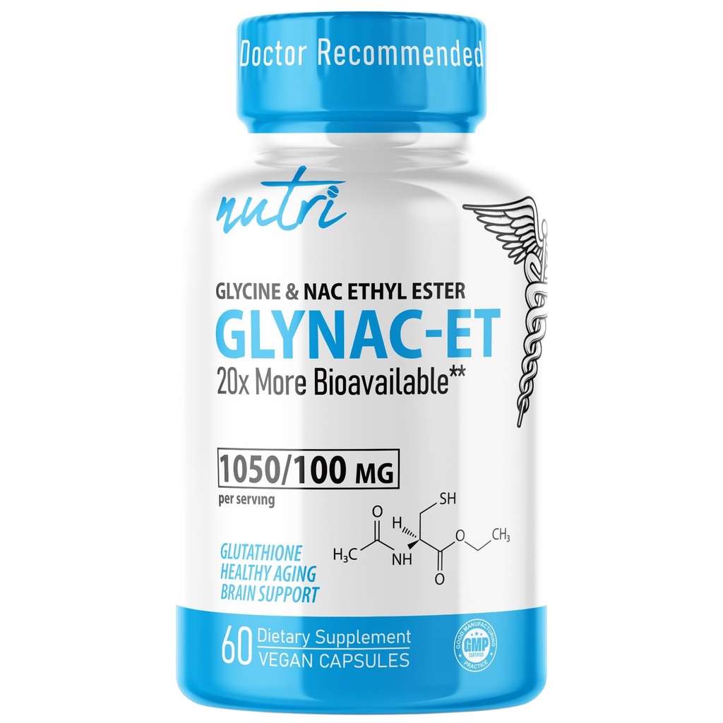 GlyNAC-ET NAC Supplement N-Acetyl Cysteine Ethyl Ester - 20x More Bio available - Glycine & N-Acetylsteine Ethyl Ester Anti Aging Supplement, Boost Glutathione, 60 Capsules - Nutri - 3rd Party Tested