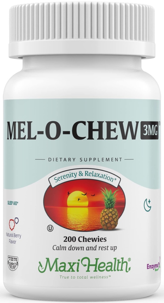 Maxi Health Melatonin 3 mg for Adults & Teens – Help Support Natural Sleep with Chewable Melatonin – Non-Habit Forming Kosher Sleep Support Kosher (200 Units)