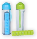 Şişe ve Pill Organizer - 400 ml Seyahat Su Şişesi 7 Günlük Pill Vakası - Tıp Planlayıcı Ücretsiz Temizlik Fırçaları ile donatın. Spor ve Seyahat için Mükemmel (Mavi)