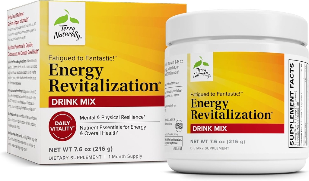 Terry Naturally Fatigued to Fantastic Energy Revitalization - Drink Mix for Energy with L-Tyrosine, Vitamins A, D3, E & B - Supports Heart Health - 7.6 oz (30 Servings)