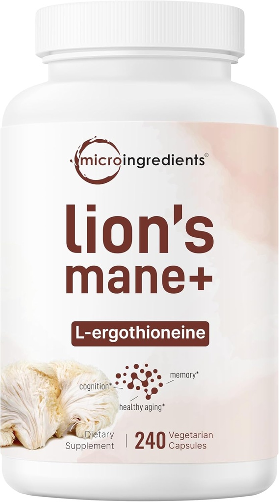 Mikro Malzemeler Lions Mane Supplement Capsules, L-Ergothioneine ile 240 Veggie Capsules, 4 Ay Supply | Beyin, Enerji ve Immune Health Support | Non-GMO