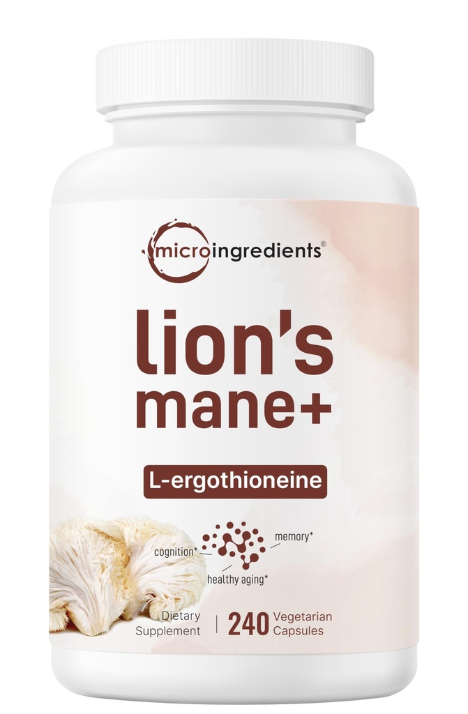 Mikro Malzemeler Lions Mane Supplement Capsules, L-Ergothioneine ile 240 Veggie Capsules, 4 Ay Supply | Beyin, Enerji ve Immune Health Support | Non-GMO