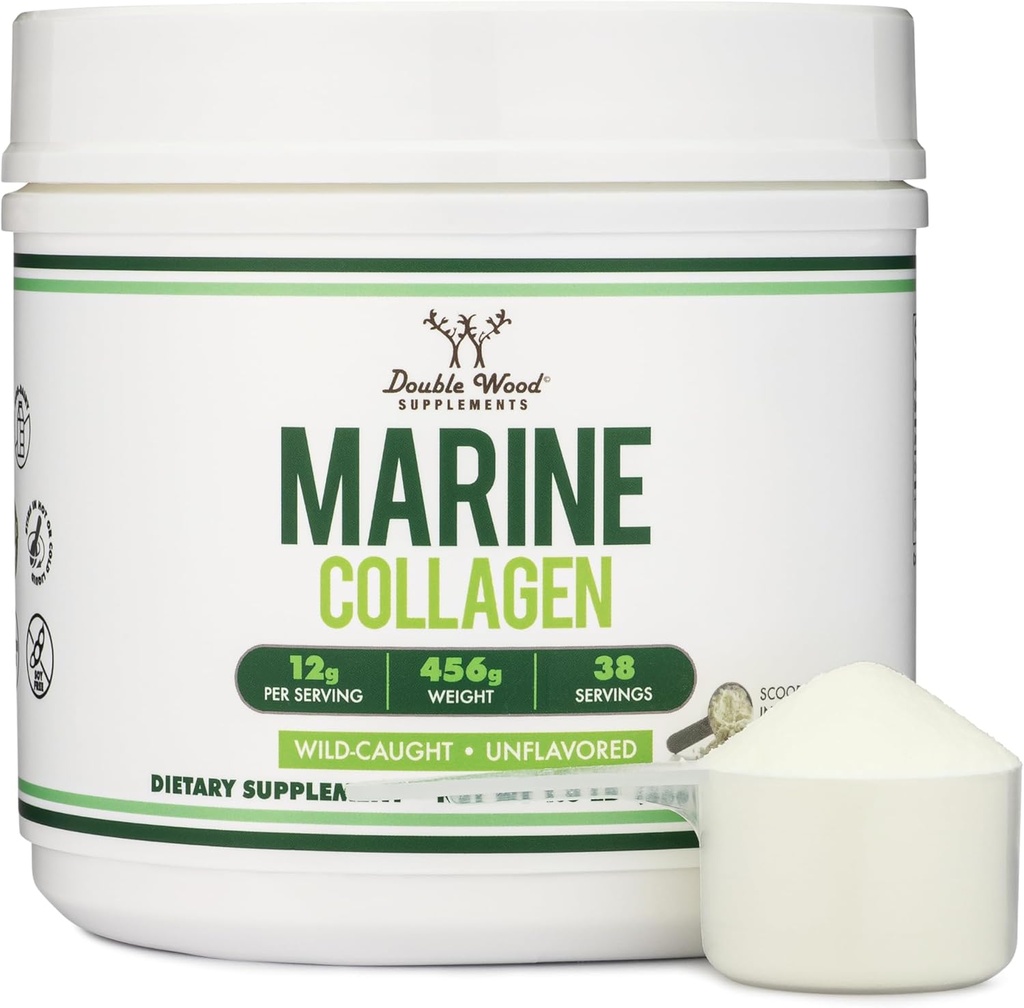 Çift Wood Supplements Marine Collagen Toz (1 LB / 16 OZ of Quick Dissolve Marine Collagen Peptides) Wildcaught, Unflavored, Micronized - Scoop Dahil, No Fillers (38 Her Şeye Katılın)