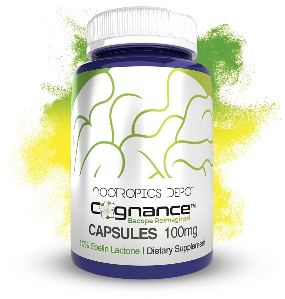 Nootropics Depot Cognance Gelişmiş Bacopa Capsules | 100 mg | 10% Ebelin Lactone | Bacopa monnieri | Mood, Memory, & 5-HT2A Aktivasyonu, 180 Count (Pack of 1)