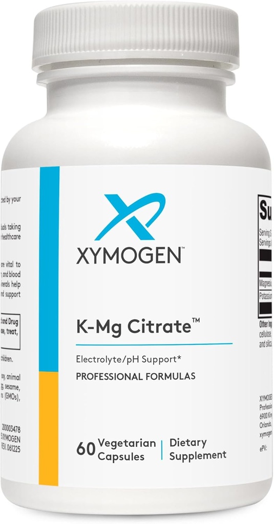 XYMOGEN K-Mg Citrate - Potasyum ve Magnezyum Citrate Supplement - Kidney Destek ve Sağlıklı Hücre Fonksiyonlu - Elektrolytes Supplement (60 Capsules)