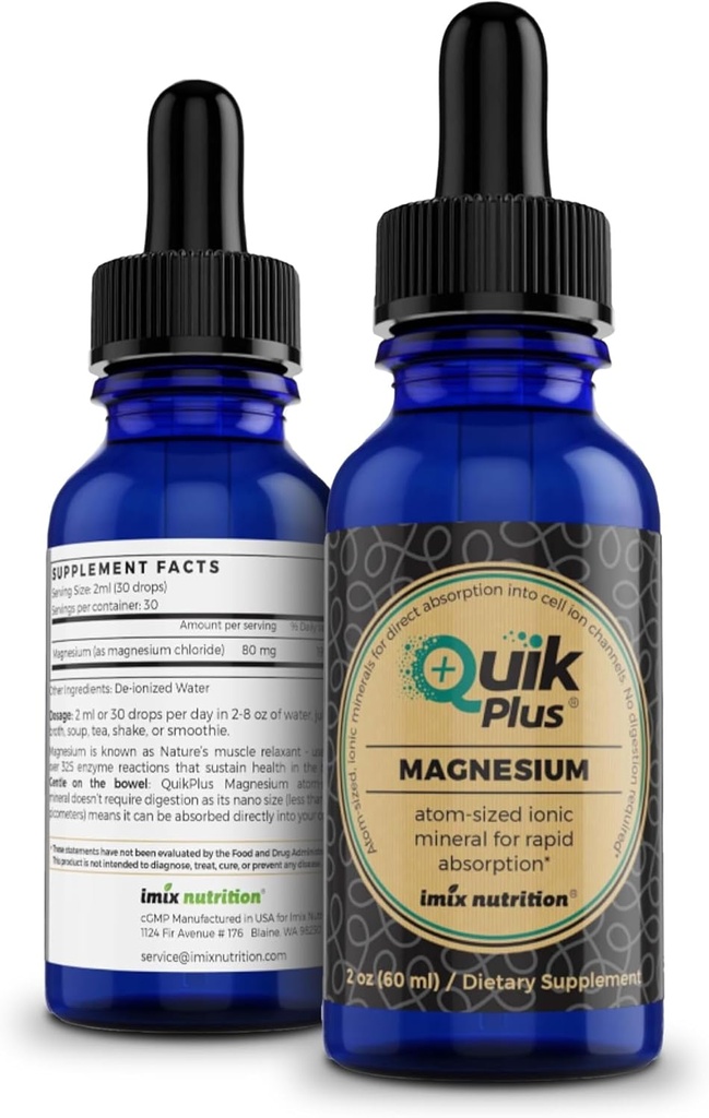 QuikPlus συμπλήρωμα υγρών ορυκτών για ενήλικες – Vegan, χωρίς γλουτένη, όλα φυσικά, εξαιρετικά βιοδιαθέσιμα – μπουκάλι 2 oz (Magnesium)