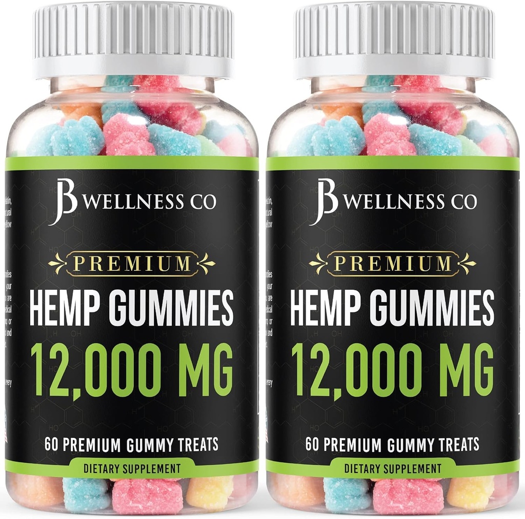 [2-Pack] – Hemp Gummies Premium 12 – Inflammation – Vitamins & Omega 3,6,9 – ABD'de (120 Kont) – [2-Pack]