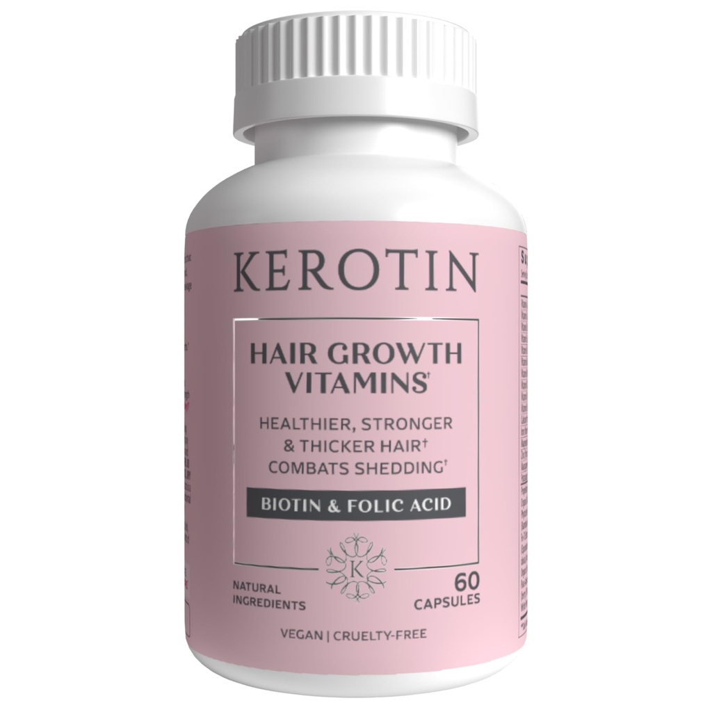 Kerotin Saç Büyüme Vitaminleri, Biotin Supplement, Duo Blocker, Collagen Stimulator, Saç Kayıp Desteği, Nail & Skin Care, Saw Palmetto, Vitamin D3 & More - 60 Pills (1 Ay Supply)