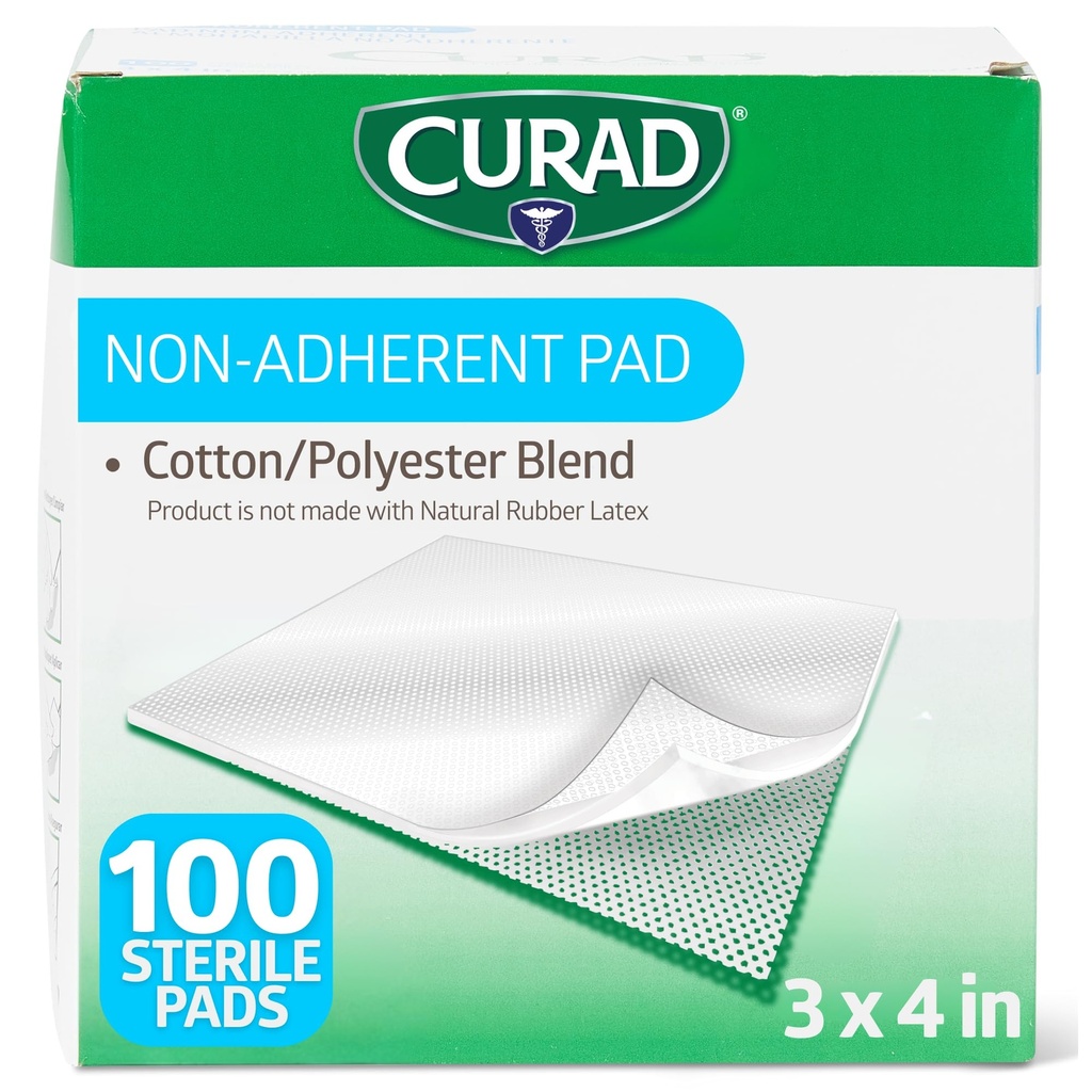 CURAD Sterile Non-Adherent Pads ( 100 paketi), 3 "x4", nazik yara giyinmesi ve absorbe etmeden