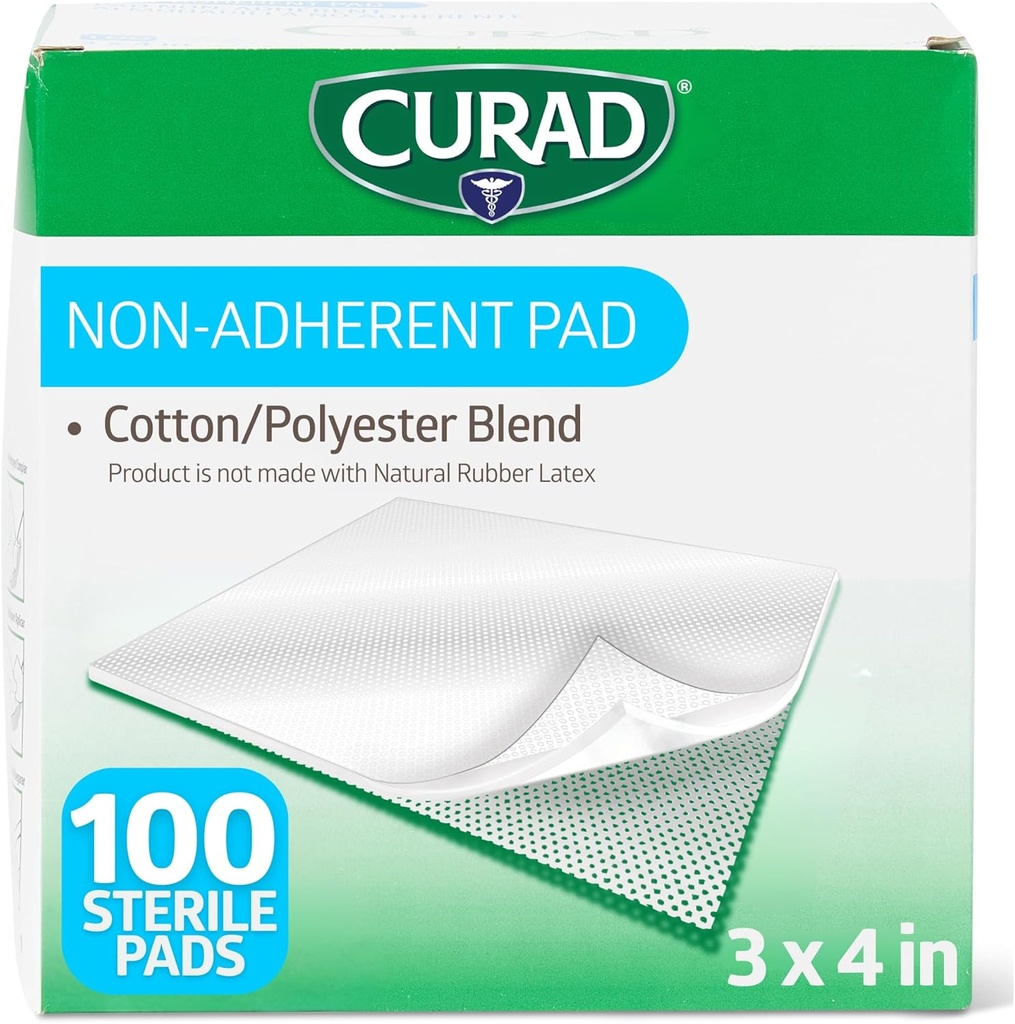 CURAD Sterile Non-Adherent Pads ( 100 paketi), 3 "x4", nazik yara giyinmesi ve absorbe etmeden