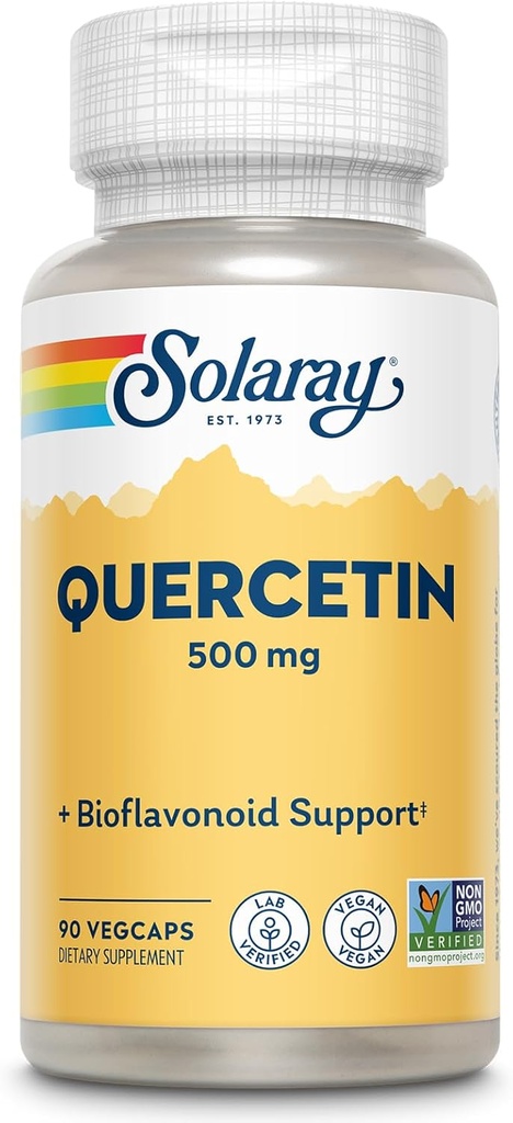SOLARAY Quercetin 500 mg, Υποστηρίζει τον κόλπο, την αναπνευστική, ανοσολογική λειτουργία & φυσιολογικά, υγιή επίπεδα ουρικού οξέος, 90 VegCaps