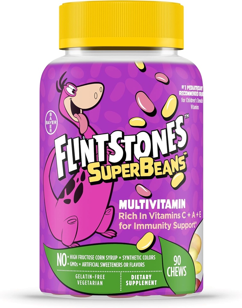 Flintstones Vitamins SuperBeans,Kids Immunity Support with Vitamins A,D,Iodine&Zinc to Support Health growth,Fruit Flavored,Vegetarian,Jelly Bean Chews,90 Count (Pazarlama değişebilir)