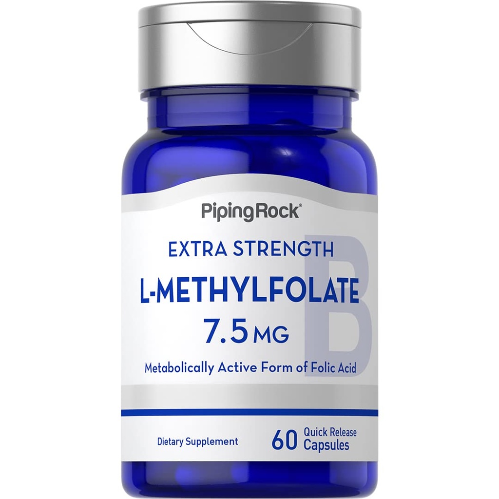 Piping Rock L-Methylfolate 7.5 mg | 60 Capsules | Ekstra Kuvvet Supplement | Active Folic Acid | Non-GMO, Gluten Free Free