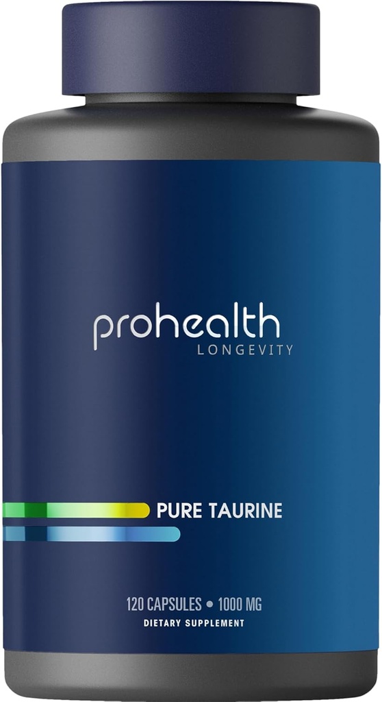 ProHealth Pure Taurine | Sağlıklı Ağlama, Beyin ve Kalp Sağlığı, Spor Performansı | Antioksit | Kapsül başına 1000 mg | Klinik olarak Studied, Üçüncü Taraflı Test Edildi, 120 Vegetarian Capsules
