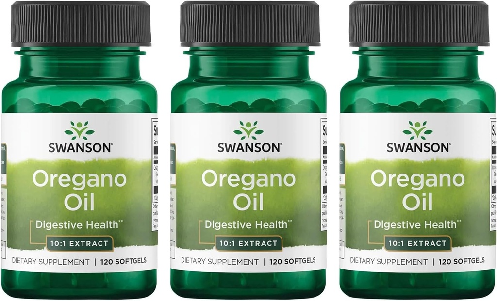 Swanson Oregano Oil 10:1 Ekstraksiyon - Doğal Supplement Digestive Health & Respiratory Support - Gastrointestinal System & Urinary Tract Health - (120 Softgels, 150 mg Her) (3 Pack)