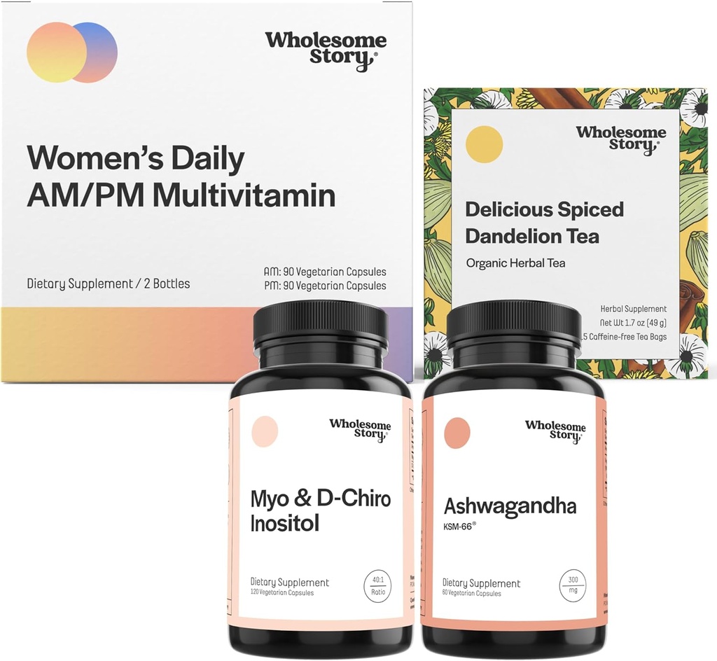 Chill Out Sche | Myo Inositol & D Chiro Inositol | KSM 66 Ashwagandha Supplements | Premium Bio available Daily Multivitamin for Women with Iron and Folate | Organik Roasted Dandelion Root Tea