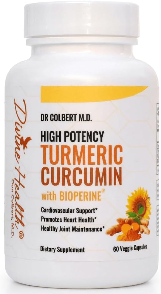 İlahi Sağlık Dr. Colbert, MD Yüksek Potency Turmeric Curcumin ile BioPerine (Black Pepper for Abxia) 500 mg Turmeric Extract% 95 Curcuminoids & 150mg Whole Root Turmeric | 60 Capsules
