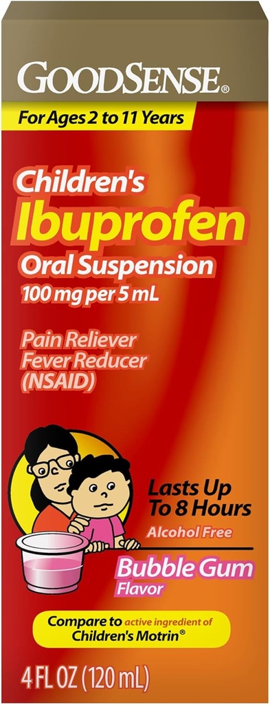 GoodSense Children's Ibuprofen Oral Suspension, 5 mL başına 100 mg, Ağrı Reliever & Ateşi, Gum Bubble Flavor