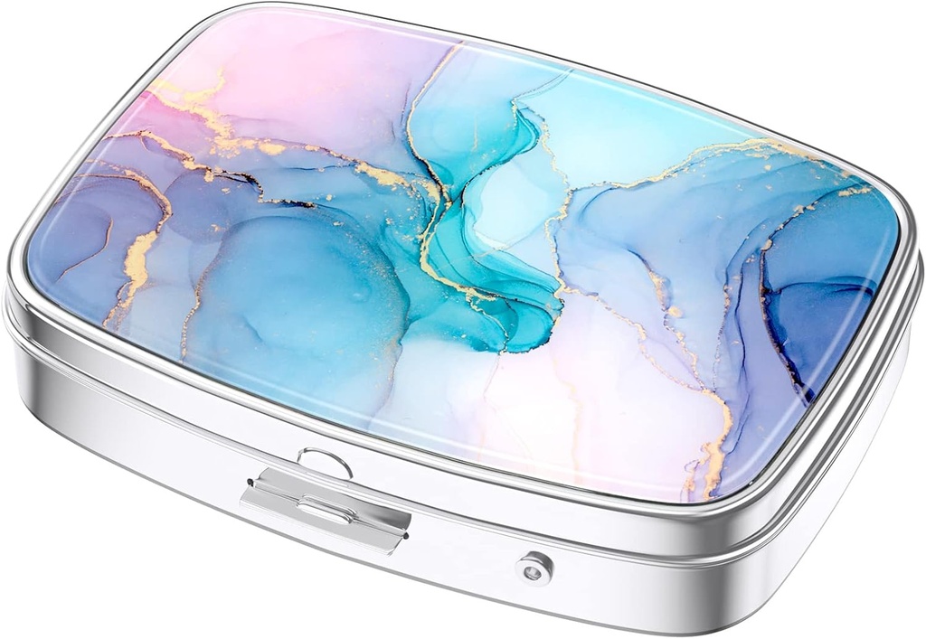 Nipichsha Pill Box, Küçük Pill Case for Purse & Pocket, Cute Travel Medicine Organizer, Portatif Tıp Konteynerleri Vitaminleri, İlaçları, Fish Oil & Supplements, Renkli Mermer