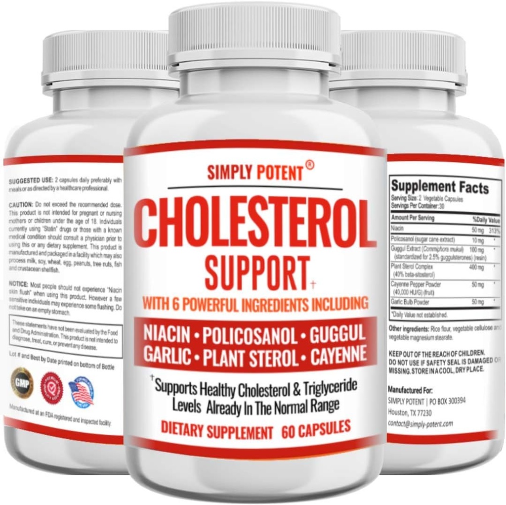 Cholesterol Lowering Supplement That Works, Supports Lower High Cholesterol, Triglyceride, LDL & HDL Doğal, Kalp Sağlıklı Doğal Capsules with,, Plant Sterols, Niacin, Guggul, 60 Ct