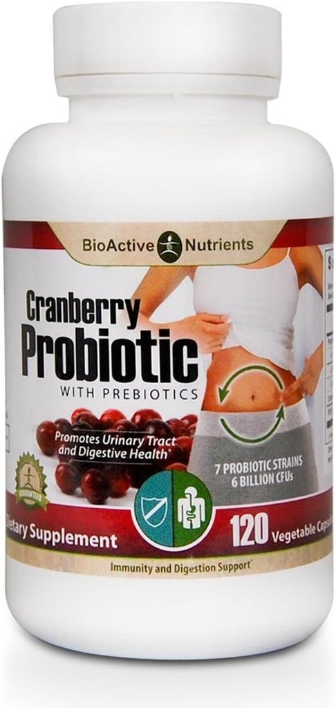 BIOACTIVE NUTRIENTS Cranberry Probiyotiks with Prebiyotiks, 120 Capsules - 7 Strains, 6 Milyar CFU's