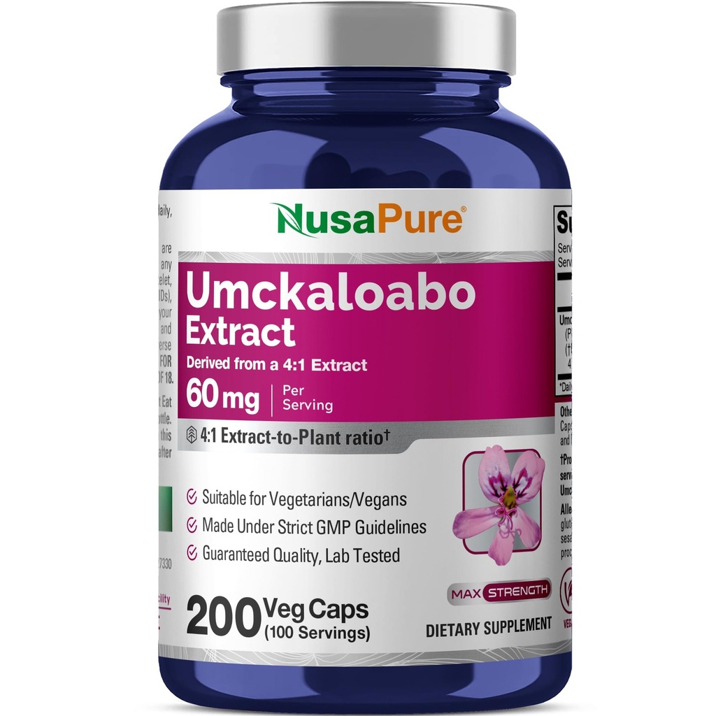NusaPure Umckaloabo 4:1 Ekstraksiyon, 60 mg 240 mg Veggie Caps 200 Count (Non-GMO, Vegan)