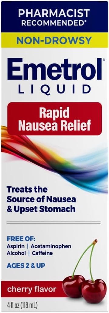 Emetrol Non-Drowsy Nausea Relief - Upset Stomach Relief - Pharmacist Önerilen Nausea Tıp - Cherry Flavor - 4fl ozz