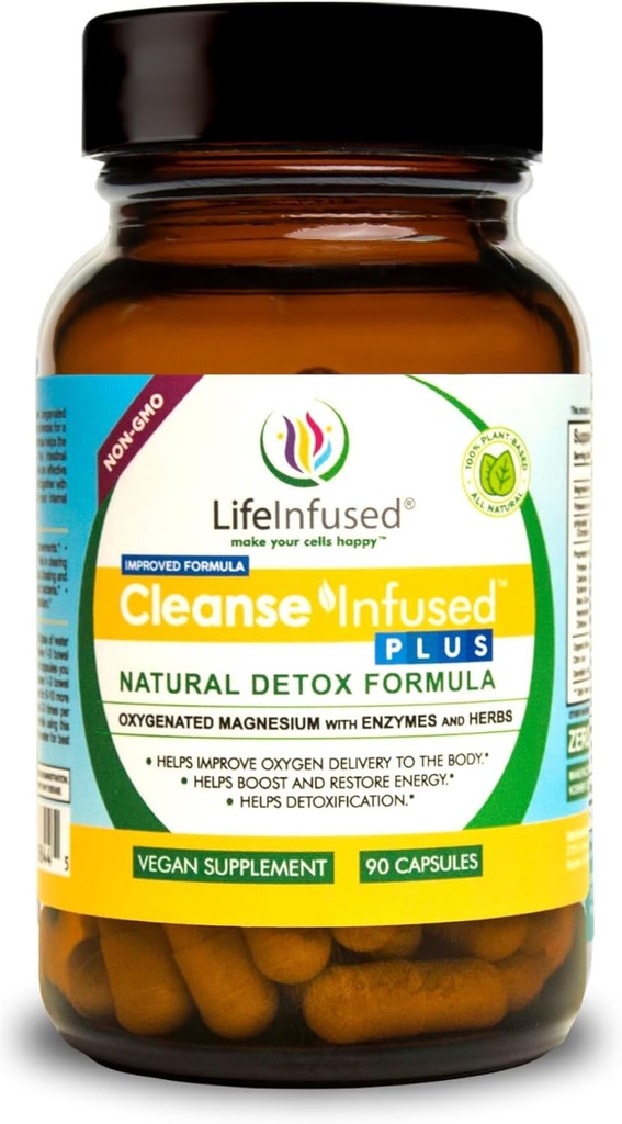 Life Infüzyon Cleanse Infüzyon Plus - Premium Natural Colon Cleanser with Oksijenated, Magnezyum Herbs, and Enzymes, Helps Relieve Constipation Gally, Detoxifies Blood, Colon, Liver & Kidneys (90 Caps)