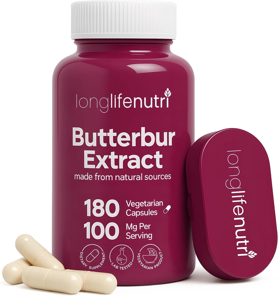LongLifeNutri Butterbur Extract 100mg - Petasites Hybridus Root Extract, 180 Vegetarian Capsules, 6 Month Supply, Organic Supplement for Head Comfort & Neural Calm, GMP Certified, Made in USA