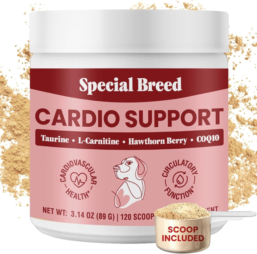 Köpekler için özel Breed Cardio Destek - Kalp Sağlığı Desteği Taurin, CoQ10, Organik Hawthorne Berry, Toz Tamam, 120 Scoops, 3.14 oz