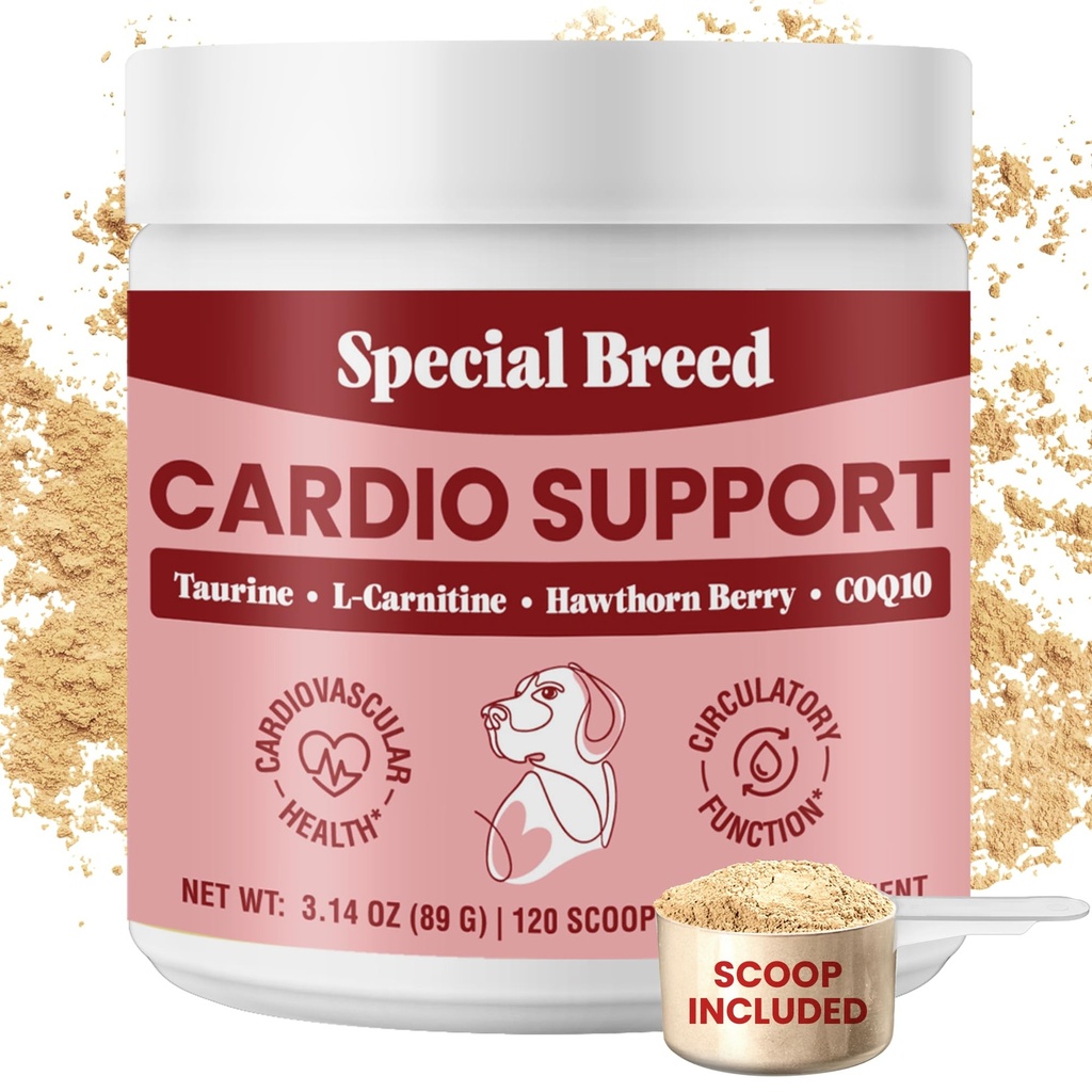 Köpekler için özel Breed Cardio Destek - Kalp Sağlığı Desteği Taurin, CoQ10, Organik Hawthorne Berry, Toz Tamam, 120 Scoops, 3.14 oz
