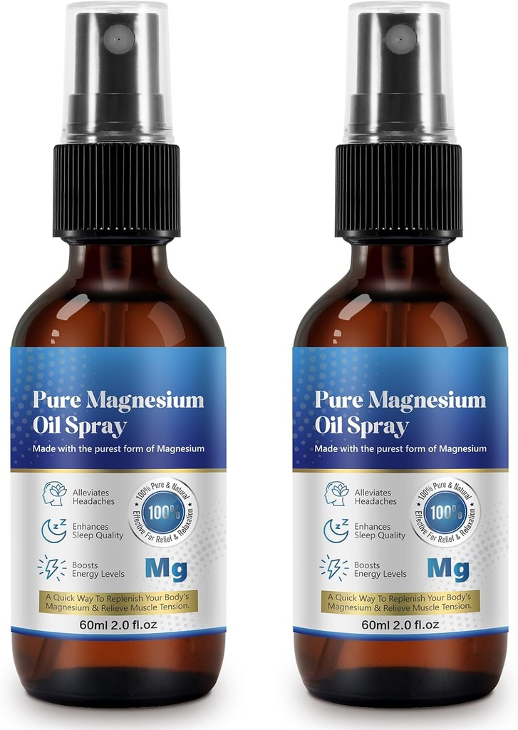 Genric 2 Fl Oz Magnezyum Yağı - Pure & Organic - High Concentration Magnezyum - Magnezyum Non-GMO, Gluten-Free - Easy to Absorb - 2pc