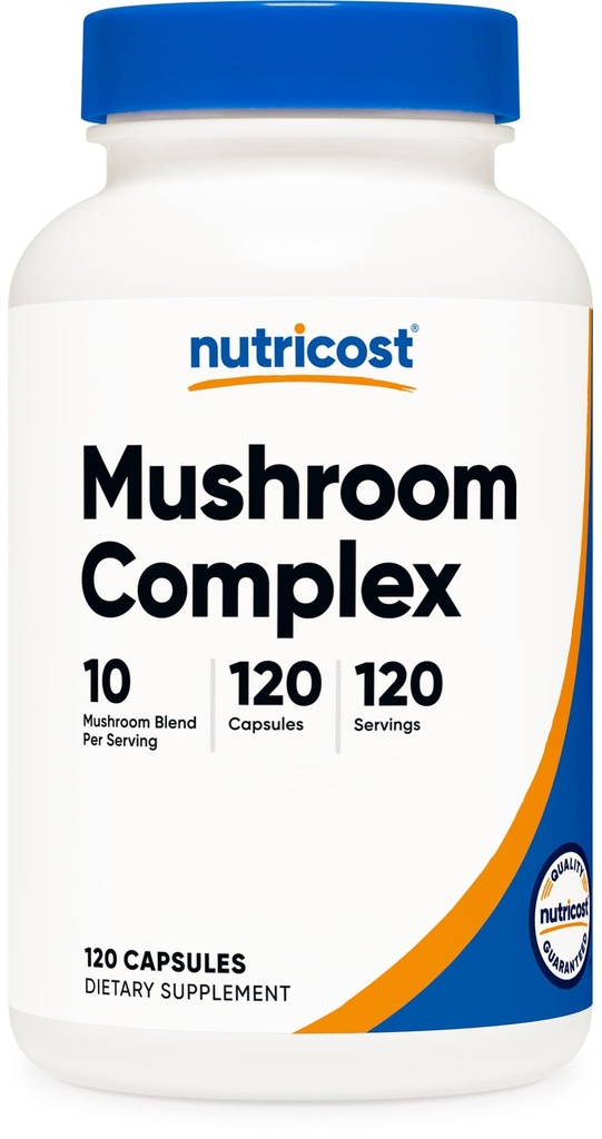 Nutricost Mushroom Complex Supplement, 120 κάψουλες - 10 Mushroom Blend (με Reishi, Maitake, Shiitake, Lion's Mane, και άλλα) - Μη-GMO και Χωρίς γλουτένη
