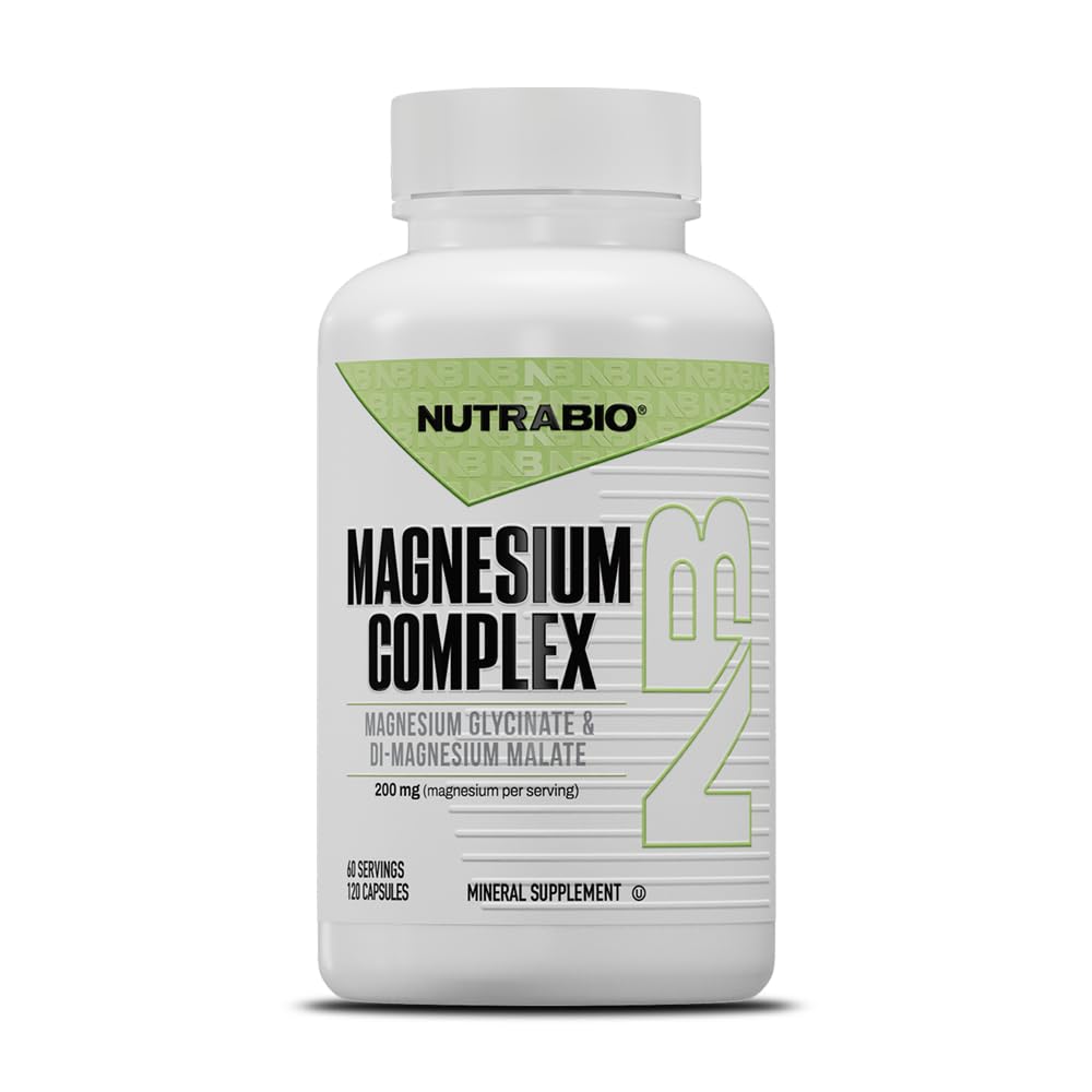 NutraBio Magnezyum Supplement, Magnezyum Glycinate for Sleep, Biglycinate, D-Magnesium Malate, Kas & Nerve Support, for Men and Women, 120 Sebze Capsules