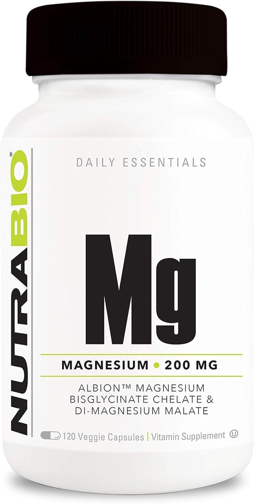 NutraBio Magnezyum Supplement, Magnezyum Glycinate for Sleep, Biglycinate, D-Magnesium Malate, Kas & Nerve Support, for Men and Women, 120 Sebze Capsules