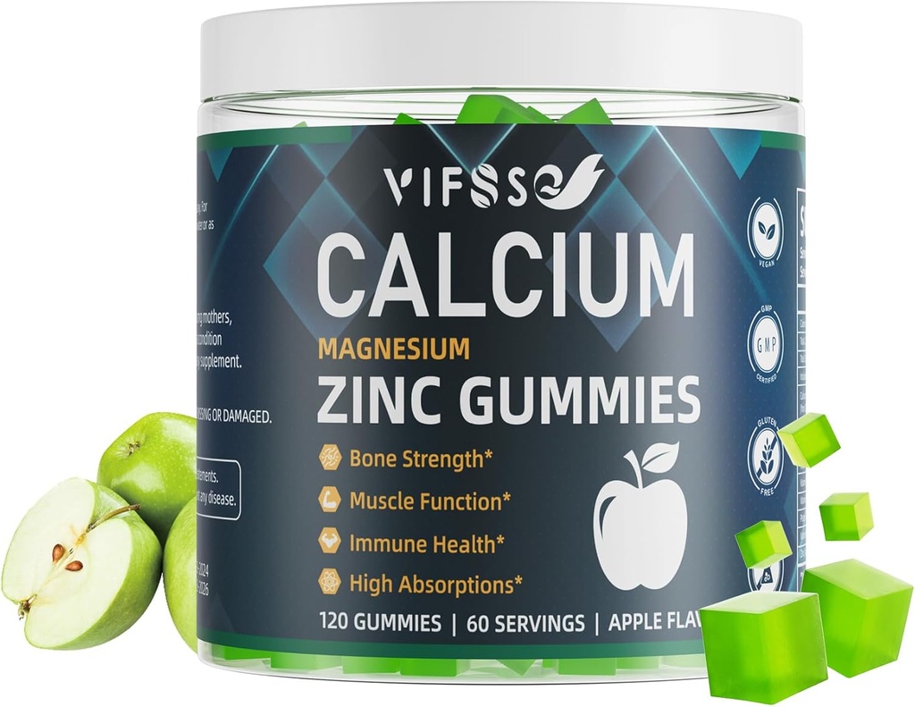Kalsiyum çinko Gummies, D3 K2 vitamini ile 600 mg, 120 Gummies Plantive Sugar-Freedis Gummies High Abxia Complexdis Supplement 70+ Trace Minerals for Bone Strength, Vegan