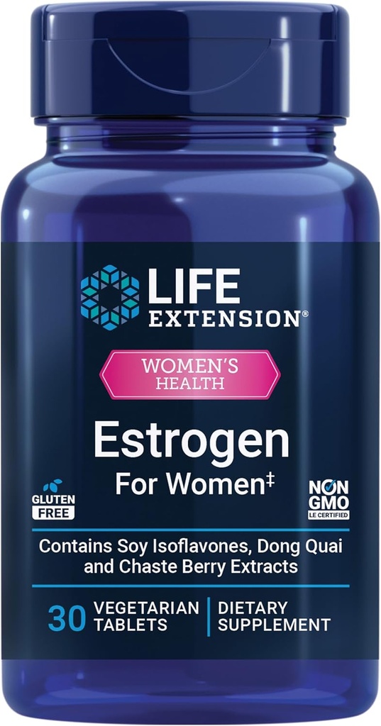 Life Extension Estrogen for Women, Helps Relieve hot Flashes and Night Sweats, Soy isoflavones, Norveç Spruce Extract, chasteberry, Hormon-Free, Gluten Free, Non-GMO, Vegetarian, 30 Tablet