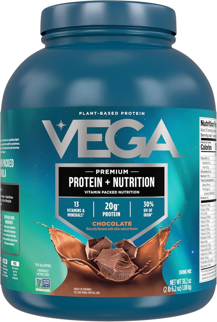 Vega proteini + Beslenme - 20g Plant-Based Pea protein, Çikolata, 30 Hizmet, Vegan Hua Superfood, Antioksi-Rich, Gluten Free, Süt Free, Low Carb, 2.4lbs (Pazar Mayıs Vary)