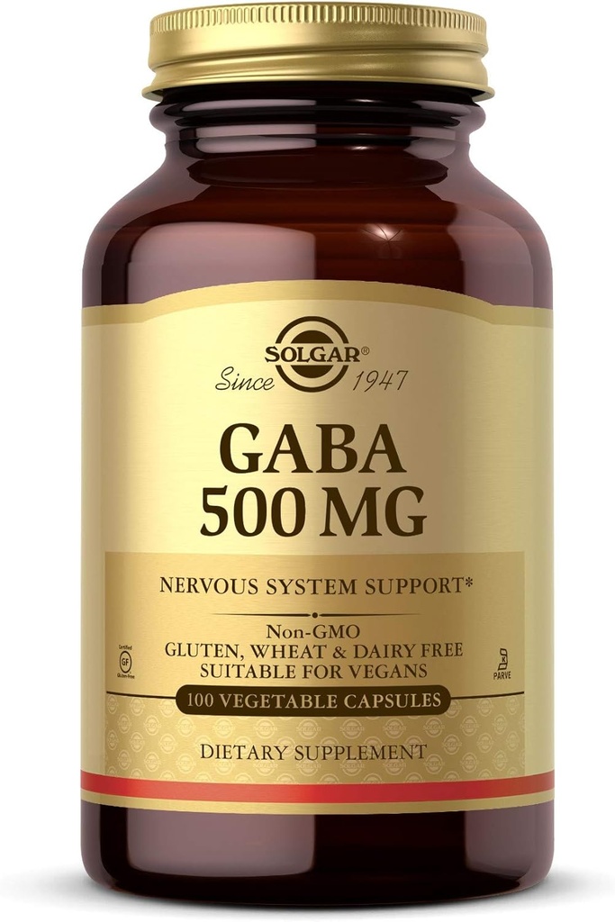 Solgar GABA 500 mg, 100 κάψουλες λαχανικών - Relaxation & Νευρικό Σύστημα Υποστήριξη - Amino Acid - Μη ΓΤΟ, Vegan, Χωρίς γλουτένη, Χωρίς γαλακτοκομικά, Kosher - 100 Σερβιέτες