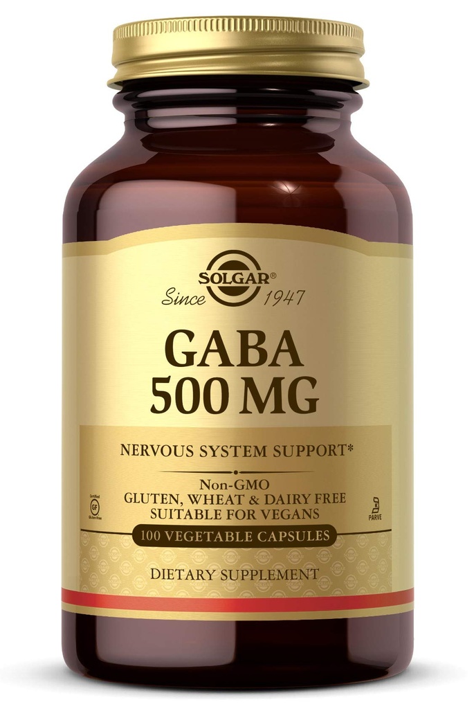 Solgar GABA 500 mg, 100 Sebze Kapsülleri - Rahatlama ve Nervous Sistem Desteği - Amino Asit - Non-GMO, Vegan, Gluten Free, Süt Free, Kosher - 100 Hizmet